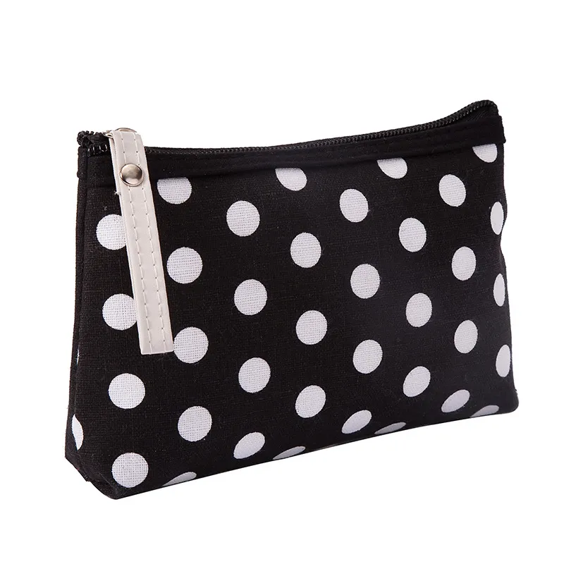 Semplici borse per il trucco in tessuto a pois, impermeabili, portatili, con cerniera, piccole borse per cosmetici, per donne e ragazze, in tela._voghion.com