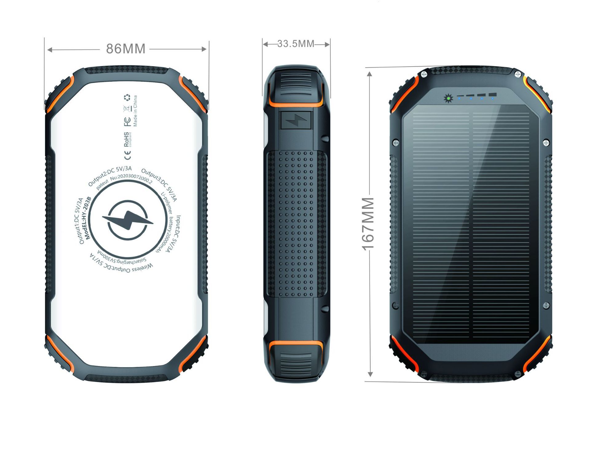 Solar Cell Phone Power Bank 20000mAh Fast Charger Portable with External Battery for iPhone xiaomi Samsung Huawei Phone_voghion.com