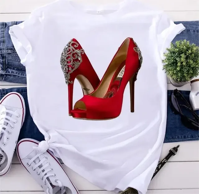 hot selling White T Women Top Casual Fashion High Heel Shoes Print Femme Clothing Tshirt Haruku Short Sleeve Female Tee Shirt_voghion.com