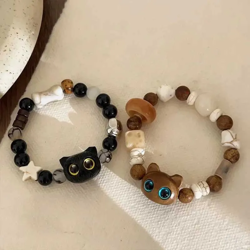 Pulseira nova dopamina gatinho contas amante fêmea cabeça de gato corda presente menina cerâmica jóias mão pulseira para mulheres_voghion.com