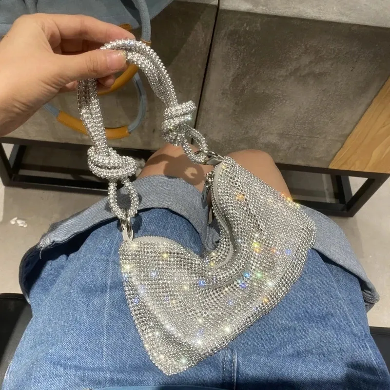 Pochette de soirée en cristal brillant avec poignée Sacs à main et sac à main en argent Sac à bandoulière Sac à main 240725_voghion.com