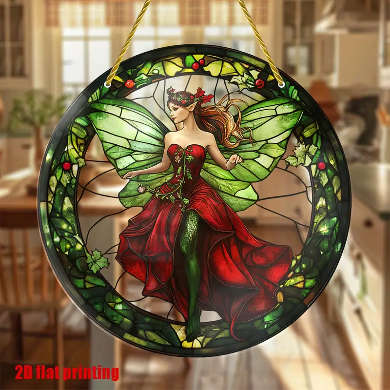 Christmas Fairy Suncatcher - 8x8in Acrylic Round Garland, Holiday Window Hanging For Porch, Garden & Home - Festive Gift For Women_voghion.com