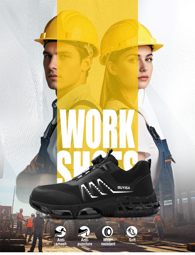 Scarpe antinfortunistiche GUYISA con punta in acciaio, scarpe da lavoro da uomo di alta qualità, leggere, alla moda e comode 5025bk_voghion.com