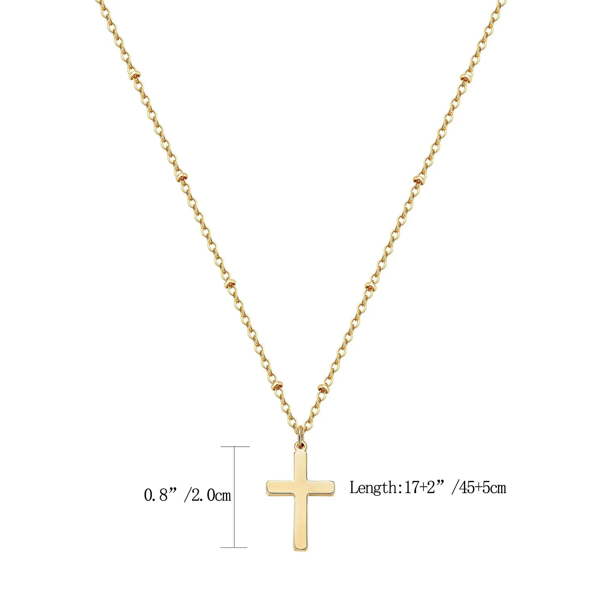Catene Collana con perline a clip in acciaio inossidabile raffinato da donna, placcata in oro 14K, croce singola_voghion.com
