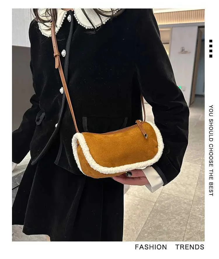 Women Retro Suede Crossbody Solid Patch Lamb Fleece Casual Shoulder Bags Female Commute All-match Messenger Pillow_voghion.com