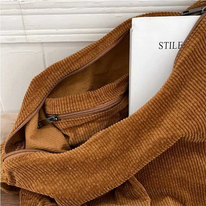 Corduroy schoudertas dames grote capaciteit retro stijl_voghion.com