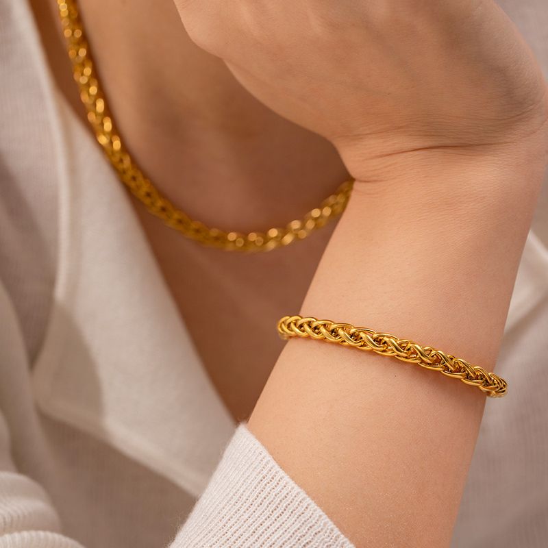 Pulseira de corrente em aço inoxidável folheada a ouro_voghion.com