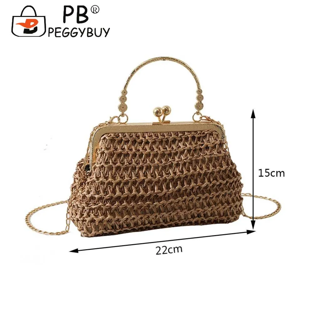 Borsa a tracolla intrecciata estiva con catena, da donna, semplice, con texture, per cena, festa, casual, elegante, alla moda, portatile, da sera_voghion.com