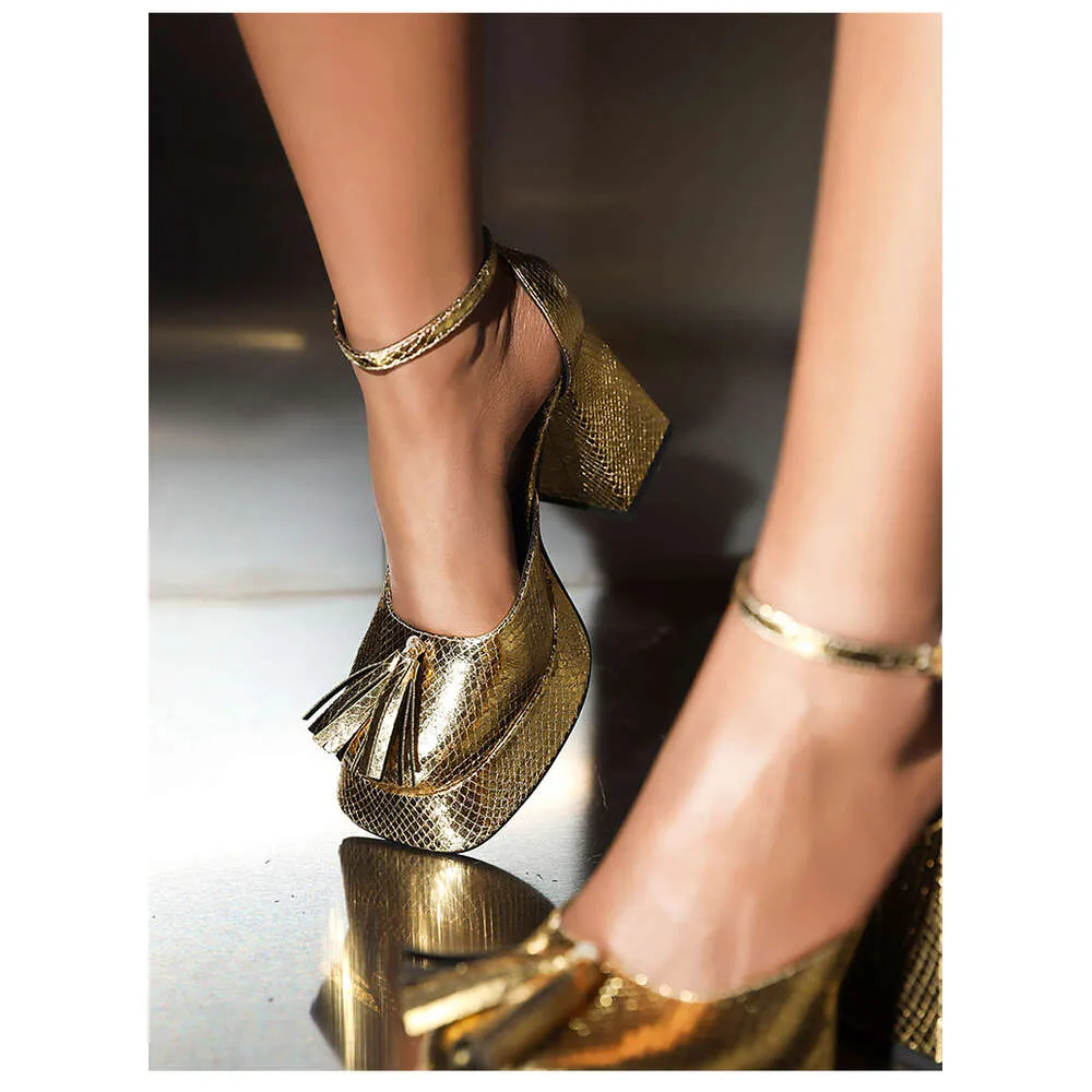 Gingham Gold glänzende Mikrofaser-Fransenschuhe mit hohen Absätzen für Damen mit atmungsaktivem Plateau mit ultrahohem, dickem Absatz_voghion.com