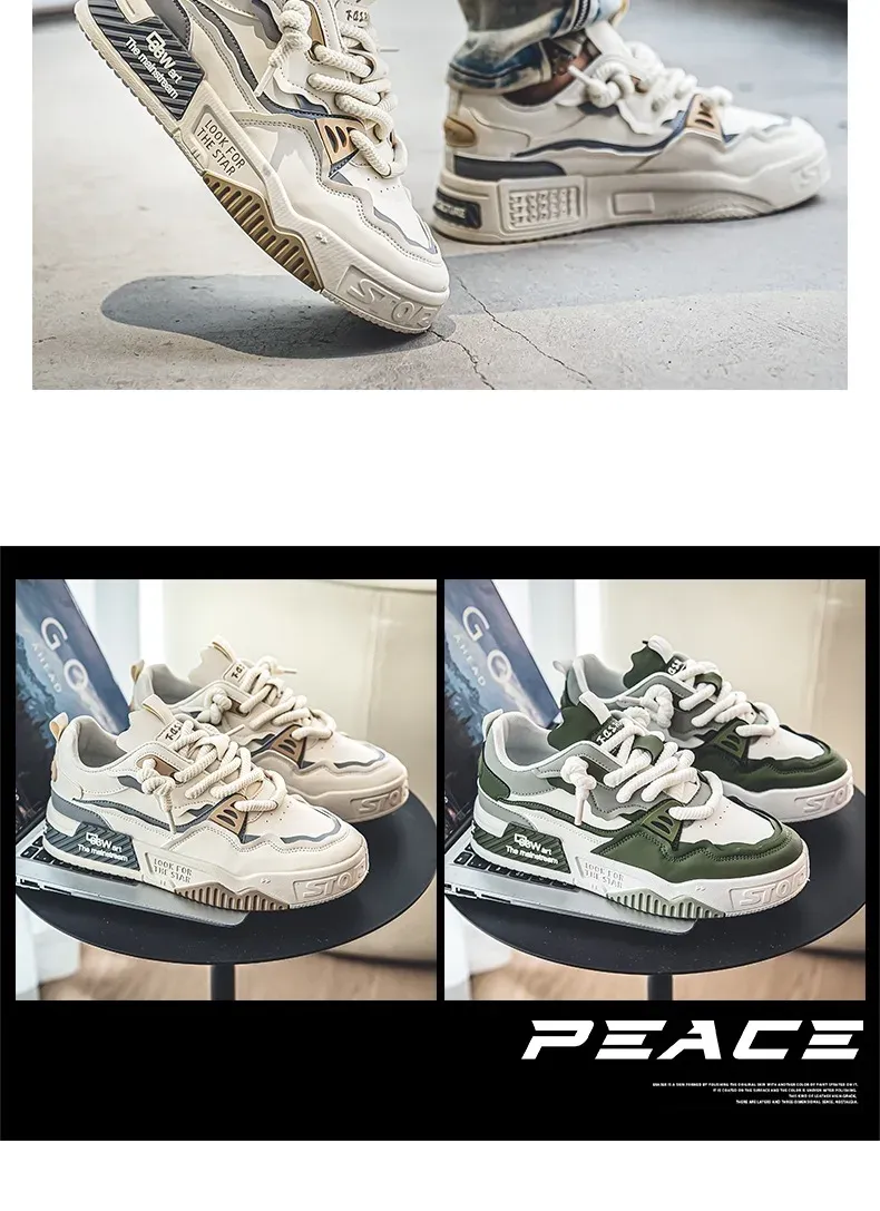 Men's Easy To Clean Skateboard Shoes, Good Grip, Breathable Lace Up Sneakers, Men's Shoes 2024_voghion.com