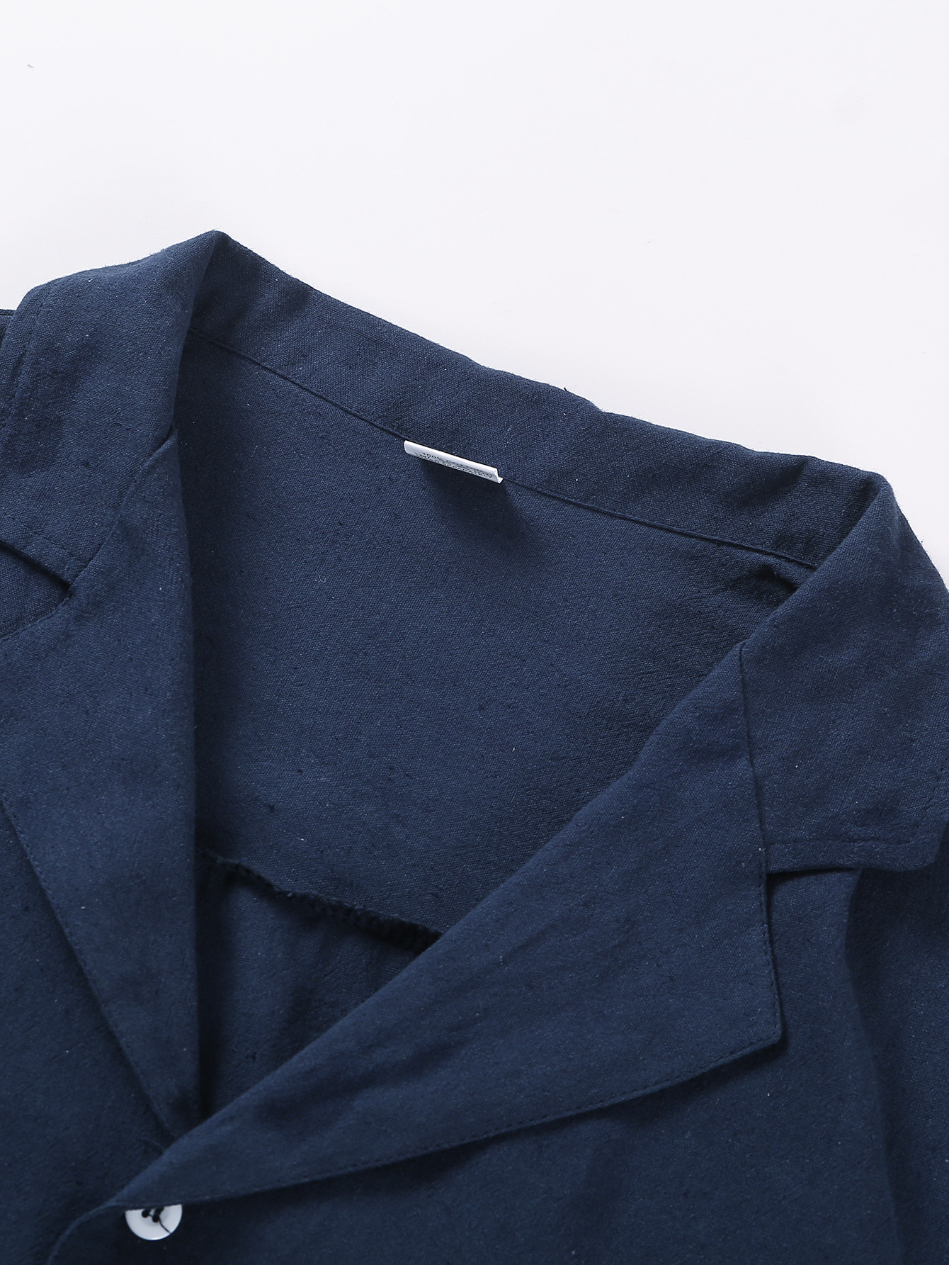Camicia da uomo in cotone e lino con bottoni a maniche corte in tinta unita con risvolto estivo_voghion.com