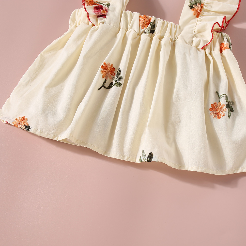 New Baby Girl Cotton Clothes Set Flower Embroidered Top+Red Shorts Summer Kids Clothes_voghion.com