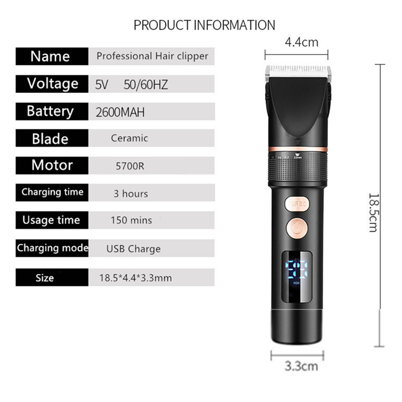 Professional Hair Clipper Rechargeable Trimmer Smart LCD Display Salon For Men Ceramic Blade Hair Cutting Machine Barber Haircut_voghion.com
