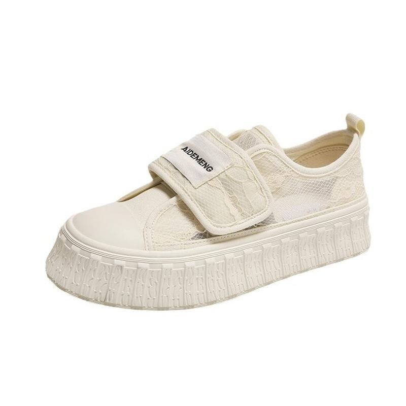 Lona para mulheres 2024 novo verão respirável renda um passo malha sola grossa pequeno branco casual board shoes_voghion.com