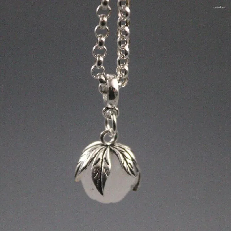 Ketten Anhänger Lotus aus reinem Sterlingsilber, Sier weißer Jade, 3,8 cm hoch, mit Kette, 50,8 cm lang_voghion.com