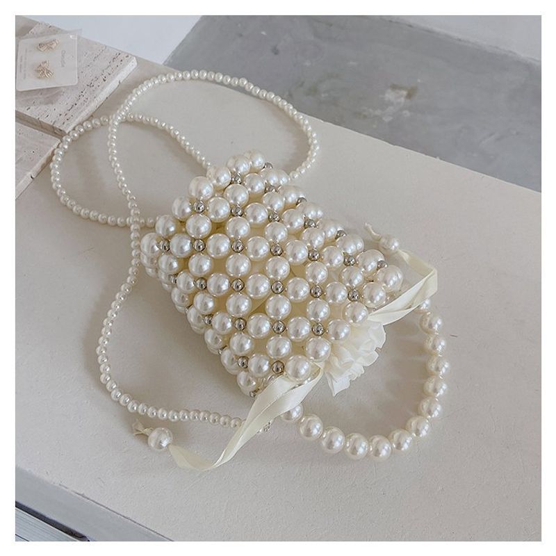 Handgefertigter gewebter Eimer 2024 Neue koreanische Perlenhandtasche für Damen mit einer Schulter_voghion.com