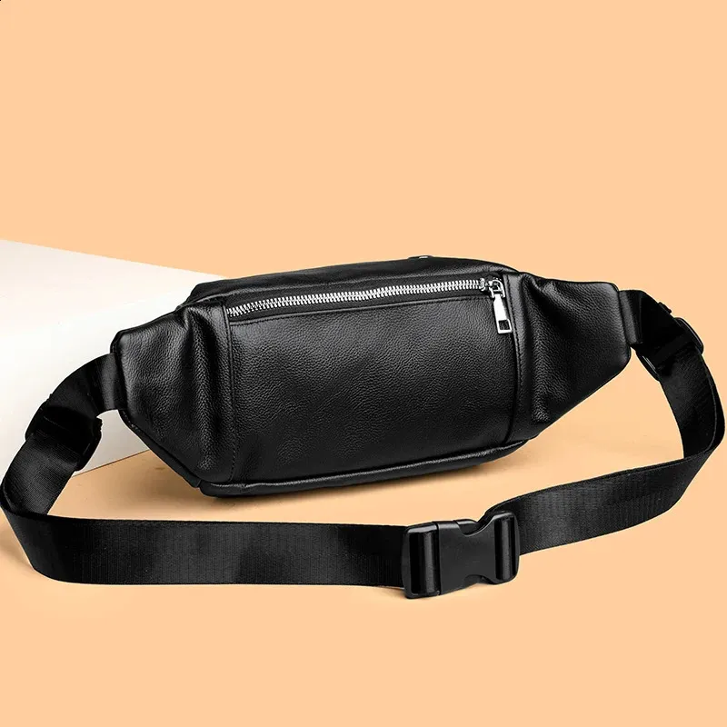 VC Paprasta Juoda Vyriška Natūralios Odos Juosmens Kuprinė Lengva Sportinė Juosmens Kuprinė Vyrams Diržo Maišelis Telefonui Krūtinės Krepšiai Vyrams Mažas_voghion.com