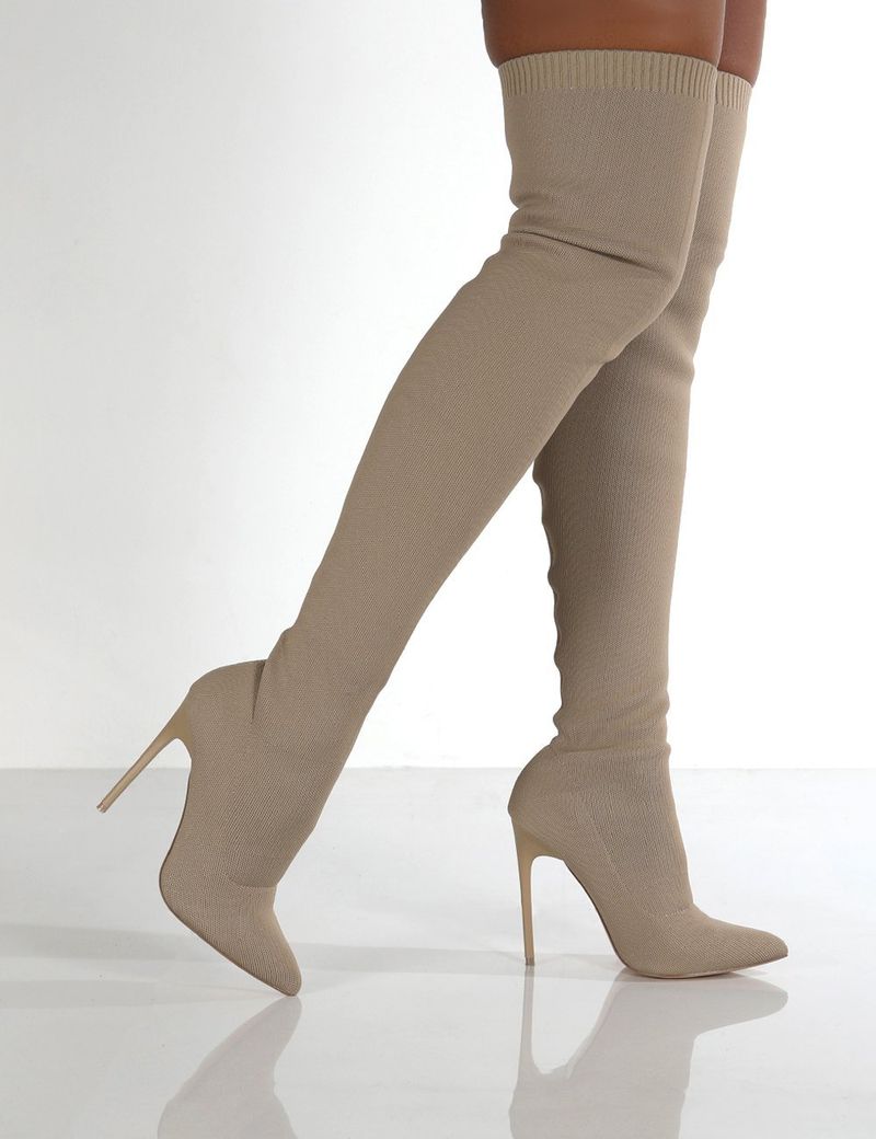 Große gestrickte sexy Stilettos neue Ins Overknee-Socken Stiefel_voghion.com