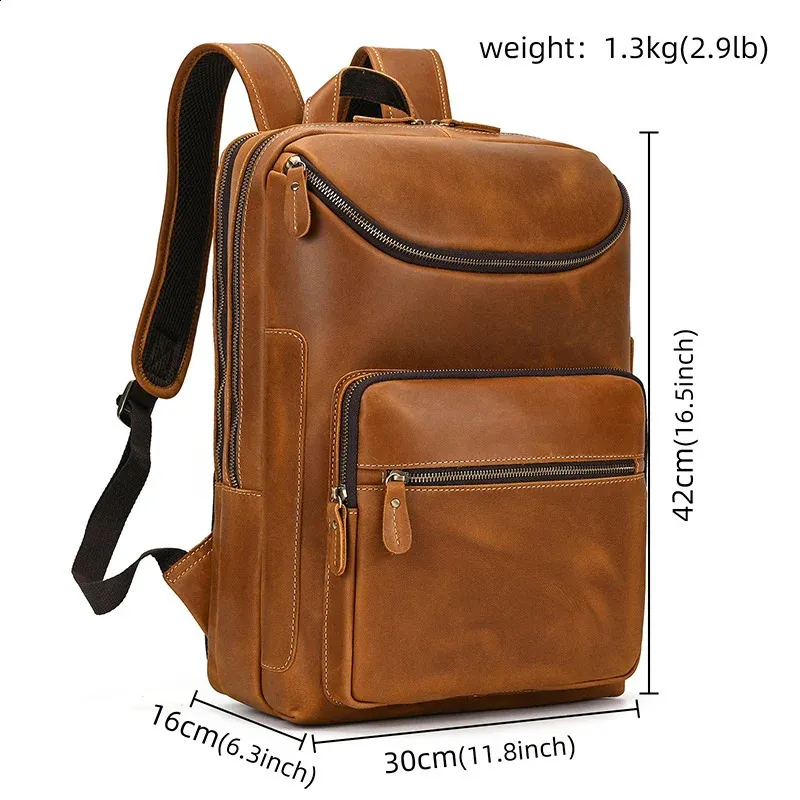 Mochila para portátil de 14" y 15,9" de piel auténtica para hombre, de piel de Caballo Loco, 240902_voghion.com