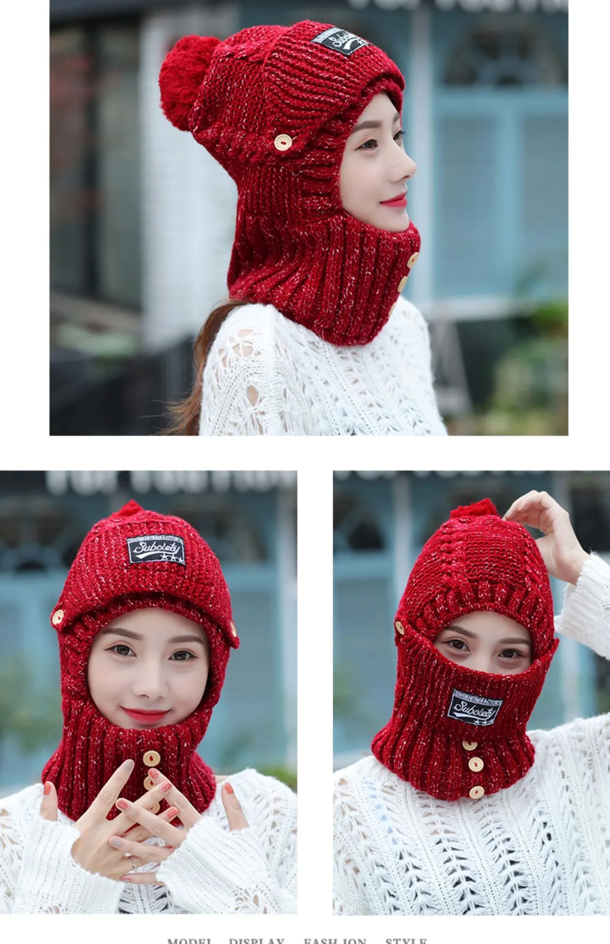 Ensemble bonnet écharpe balaclava tricoté pour hiver chaud_voghion.com