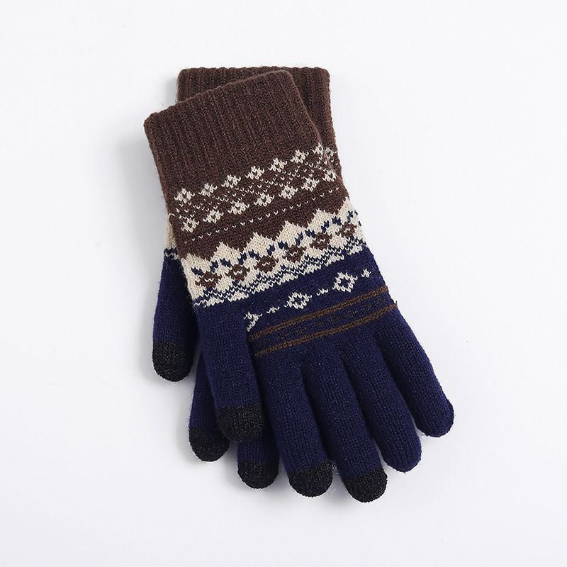 Höst Vinter Vuxen Varm Jacquard stickad Toucreen garn och Veet Anti Cold Finger Handskar_voghion.com