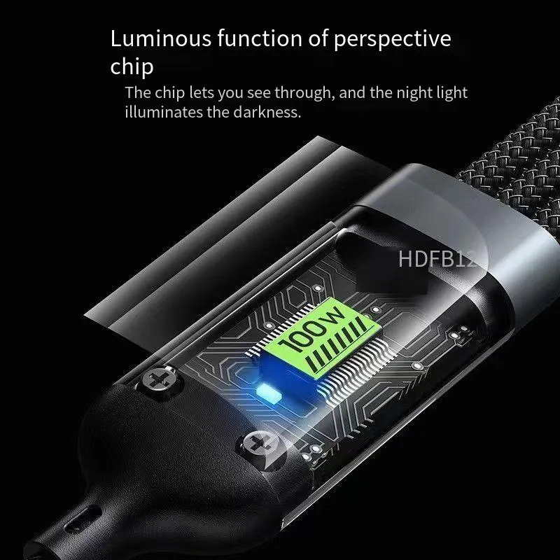 100W Transparent Digital Display Multi-device Super-fast Mobile Phone Data - Three-in-one Charging Cable_voghion.com