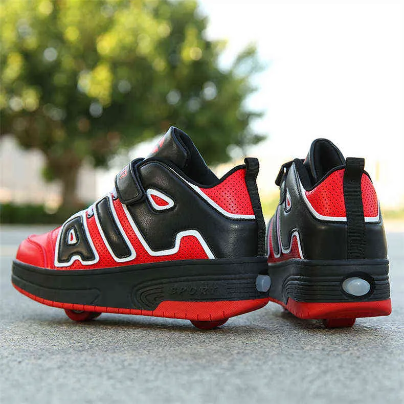 Chaussures de sport à roulettes avec deux roues pour enfants garçons filles mode tennis enfants garçon fille patinage roue sneaker_voghion.com