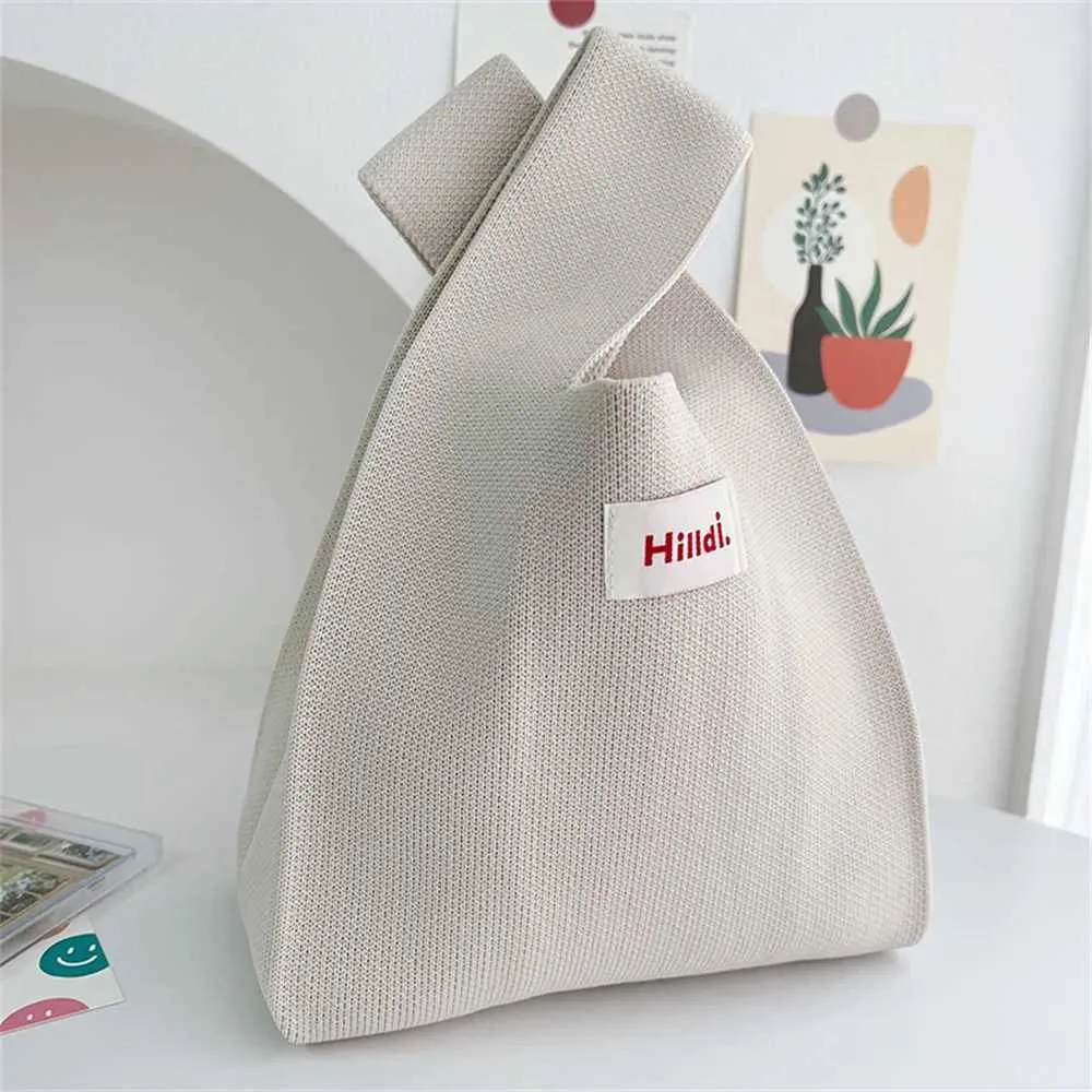 Handmade knitted warm mini knot wrist Fem casual color wide stripe plain weave handbag reusable shopping bag Y241106_voghion.com