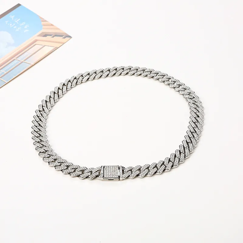 Personalized Hip-Hop BuckleNecklace Full Diamond Flip Buckle Fashionable Punk Thick Bangle Cuban Bracelet Couple Jewelry_voghion.com