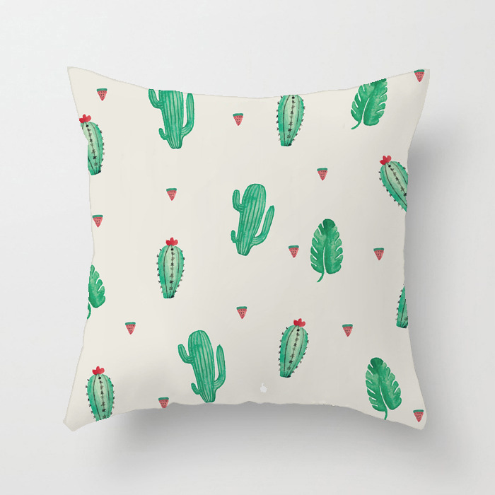 Tropical Cactus Fresh Hand-painted Wind Plant Imitation Peach Velvet Pillow Car Cushion Office Chair Pillow Case_voghion.com