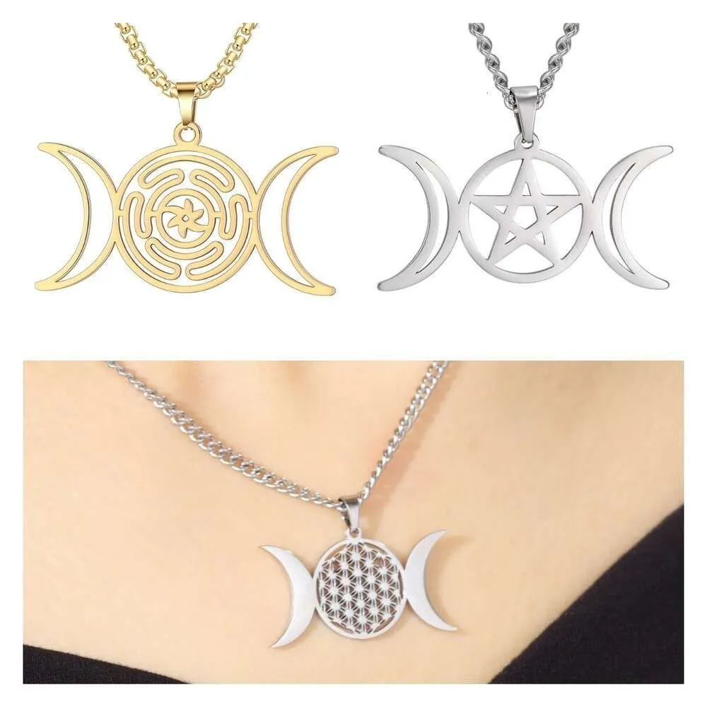 Collier pendentif déesse triple lune en acier inoxydable_voghion.com
