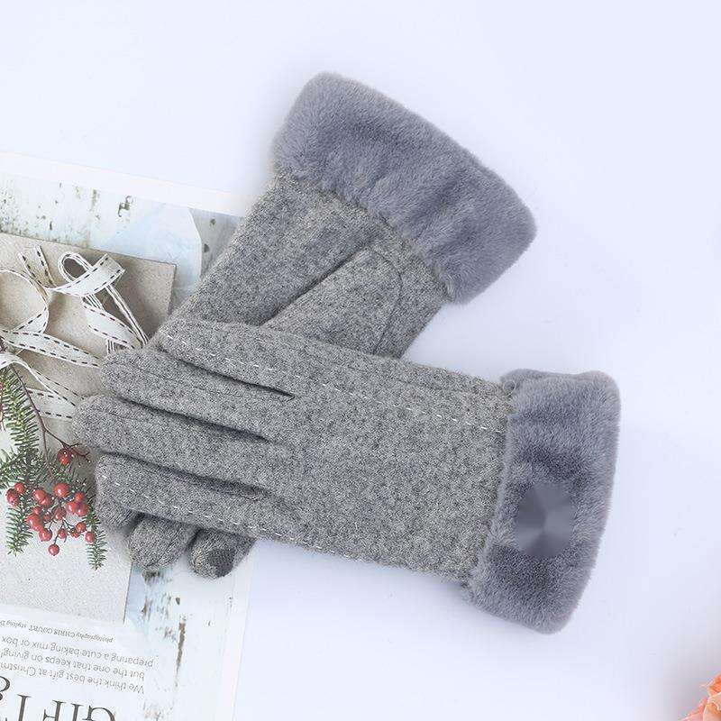 Wollhandschuhe für Damen im Winter und Herbst, verdickt und warm, koreanische Version für Erwachsene, niedliches Fahren, Touchscreen, Kaschmir_voghion.com
