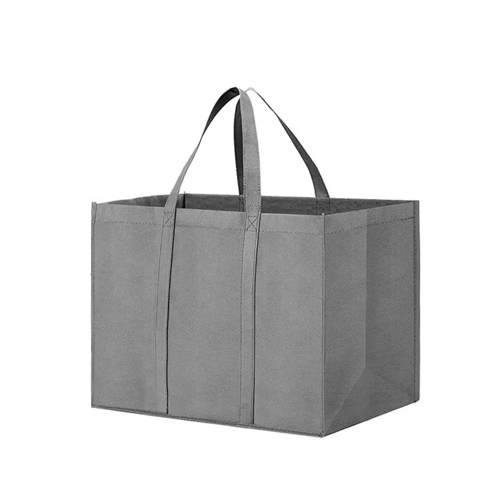 Non-Woven Black And Gray Simple Foldable Portable Eco-Friendly Large Capacity Reusable Grocery Duty Shopping Bags Totes_voghion.com