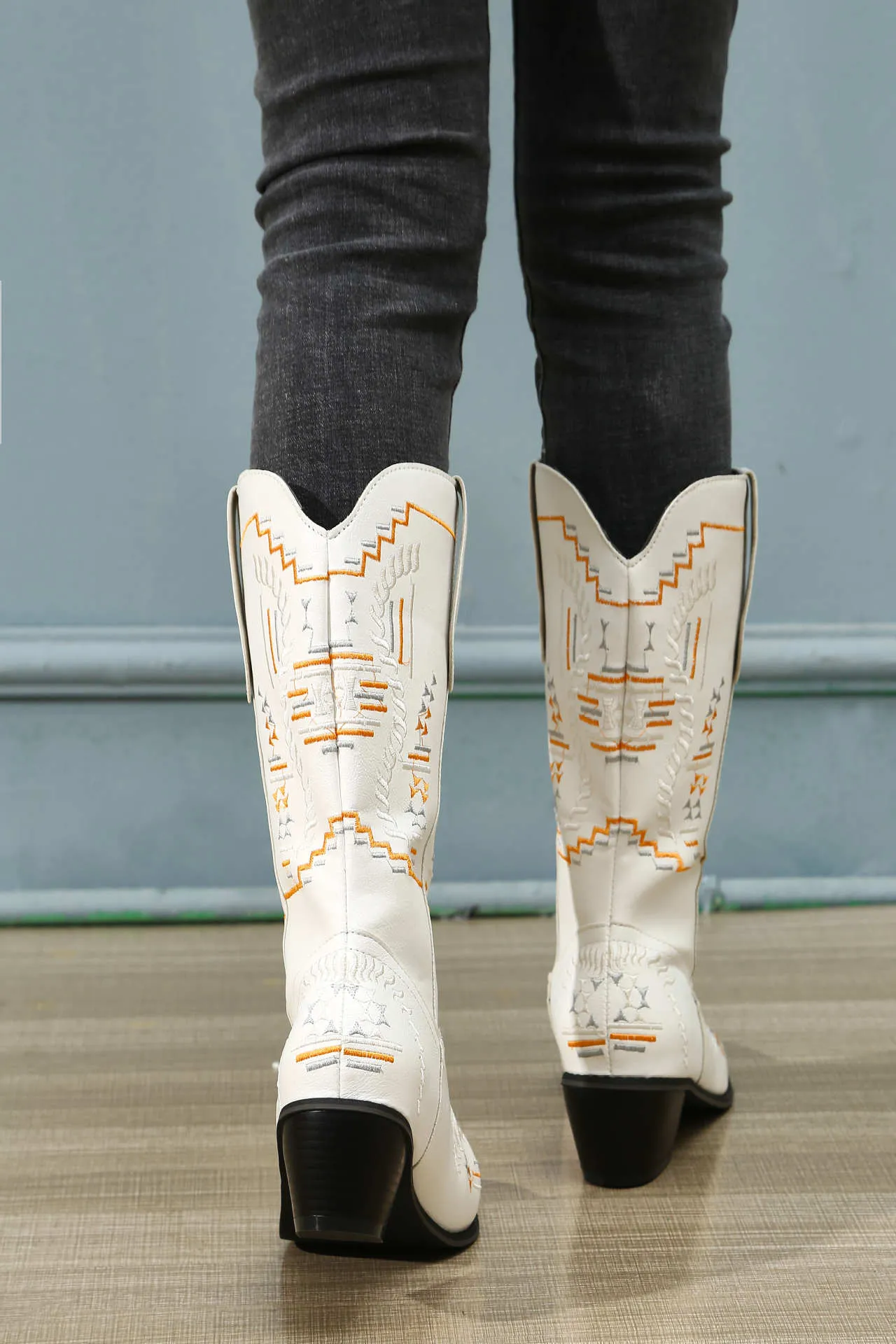 Echtes Leder Cowgirl Chunky Marke Designer Cowboy Stiefel Sticken Casual Schuhe Kosaken Retro Botas Mujer_voghion.com