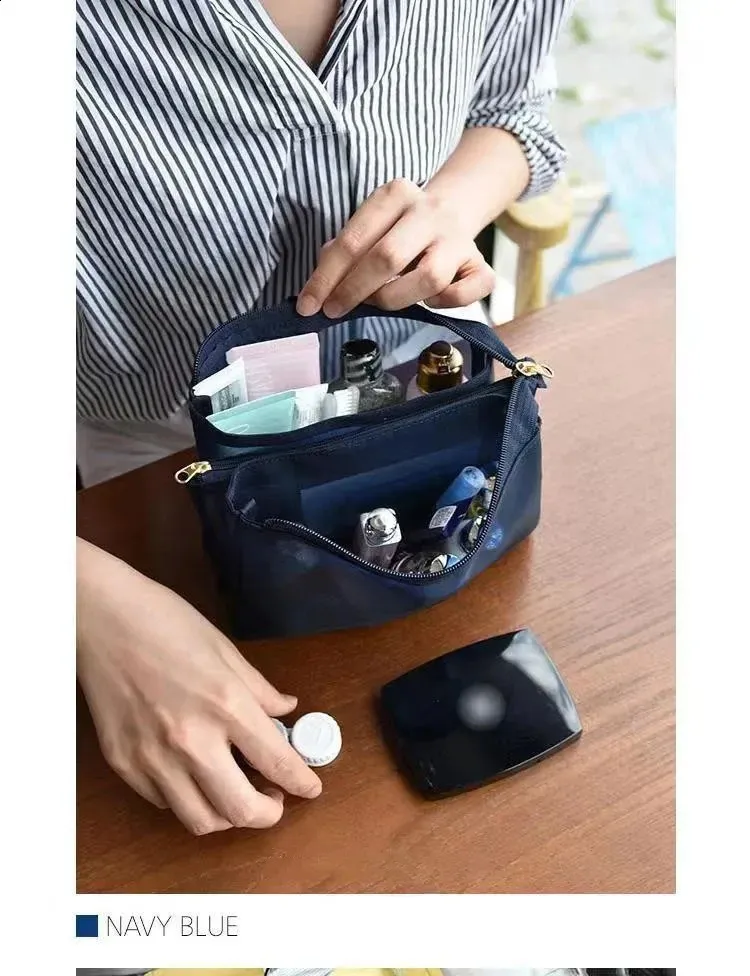 Stor kapacitet Kosmetisk hudvårdsprodukt Läppstift Necessär Makeup Organizer Case Mesh 3 lager Resetvättförvaring_voghion.com