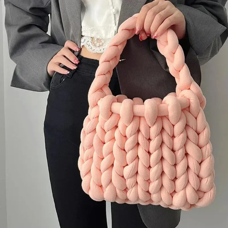 Bolso de mano tejido a mano para mujer, tejido a mano, con hilo islandés grueso, para hombro, para compras, 240912_voghion.com