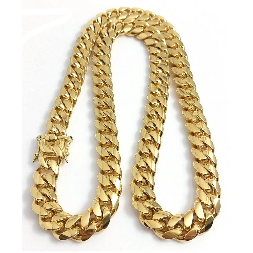 Gold Miami Cuban Link Chain Necklace For Men In Stainless Steel_voghion.com