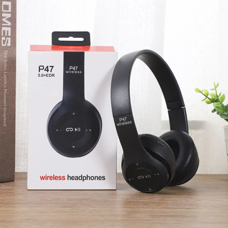 P47 Wireless Earphones Stereo 5.0 Bluetooth Headsets Foldable Gaming Earphone Bass Animation Showing Support TF FM Card_voghion.com