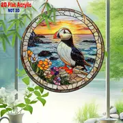 8" Puffin Suncatcher - rannikuteemaline 2D akrüüldekoor. Ideaalne verandale/kabinetti/elutuppa. Erksavärviline õueaktsent. Ideaalne kingitus linnusõpradele._voghion.com