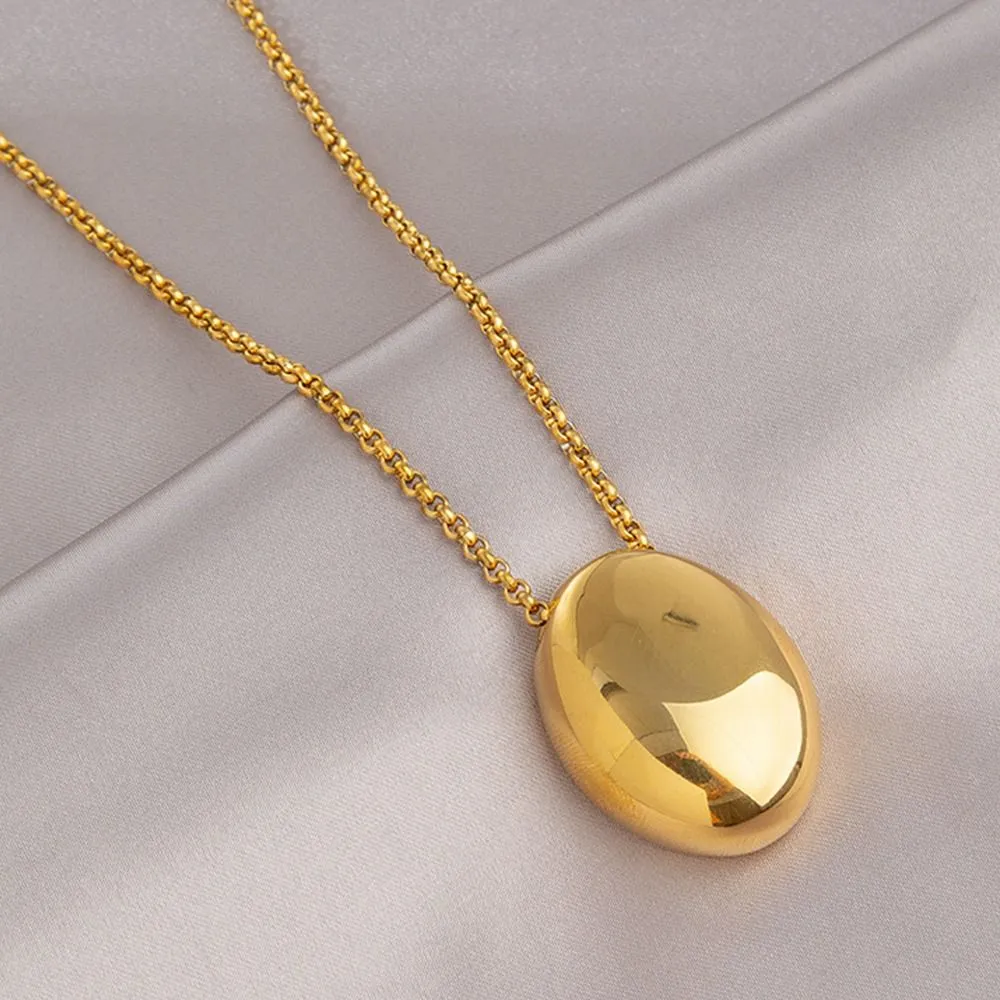 Ovaler Anhänger Mit Gebürsteter Metallkette Für Damen_voghion.com