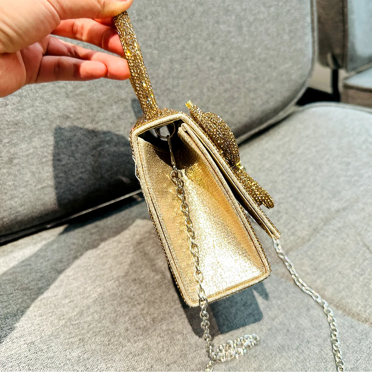 jiomay Golden Rhineste Tote Designer Handtaschen Elegante Geldbörsen für Frauen Shiny Menger Y2K Fi Umhängetasche s1OR #_voghion.com