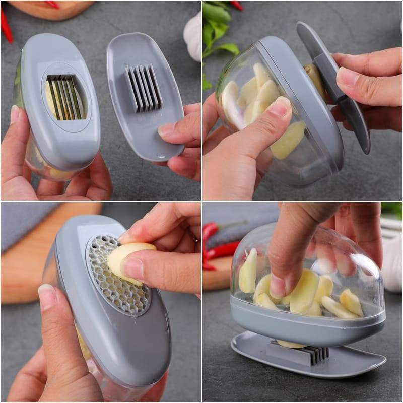 Portable 2-in-1 Garlic Processor Steinless Steel Garlic Press and Slicer Garlic Crusher Chopper Kitchen Utensils Accessories New_voghion.com