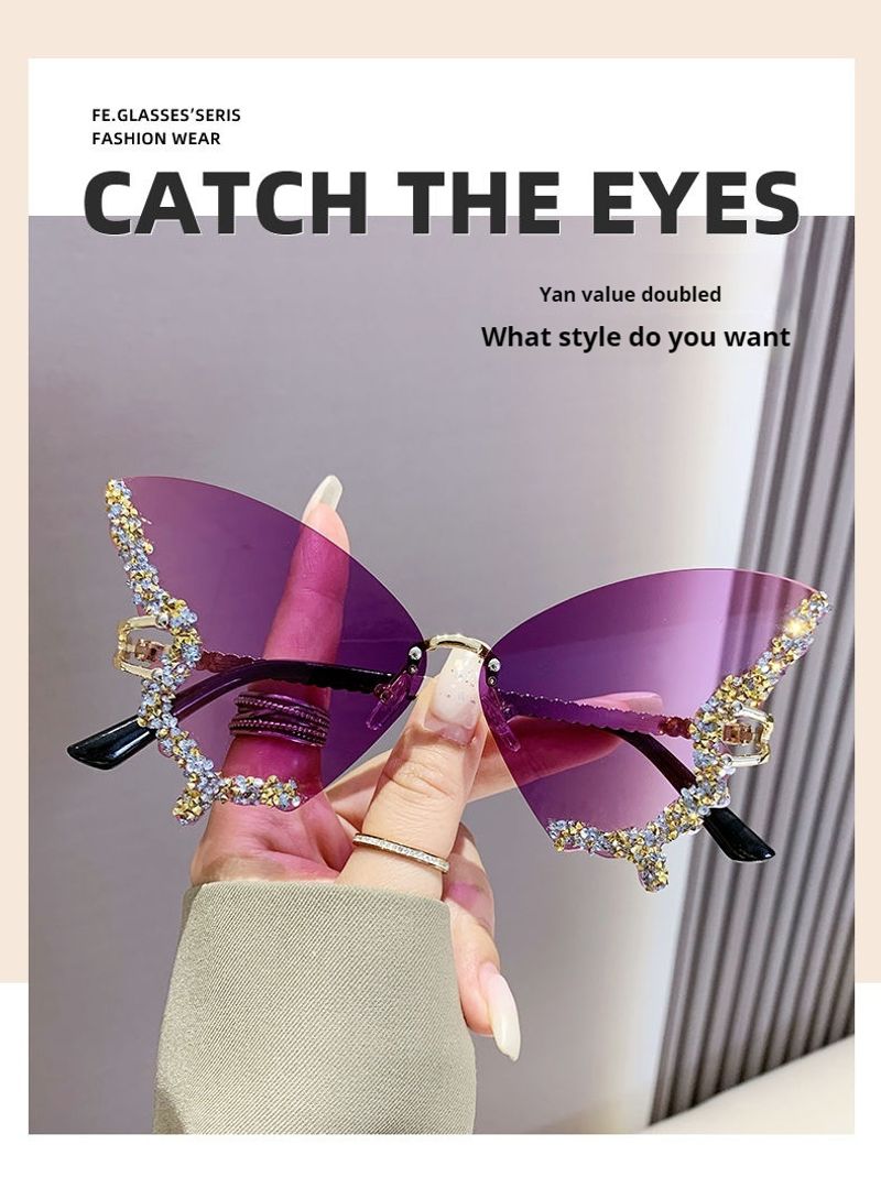 2024 Internet celebrity frame with diamond inlaid butterfly glasses for women's high-end sunglasses, UV resistant_voghion.com