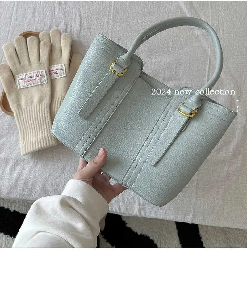 Teksturowane torebki damskie Solidne miękkie skórzane torby typu bucket Duża pojemność Damska torba crossbody do pracy Letnia mięta_voghion.com