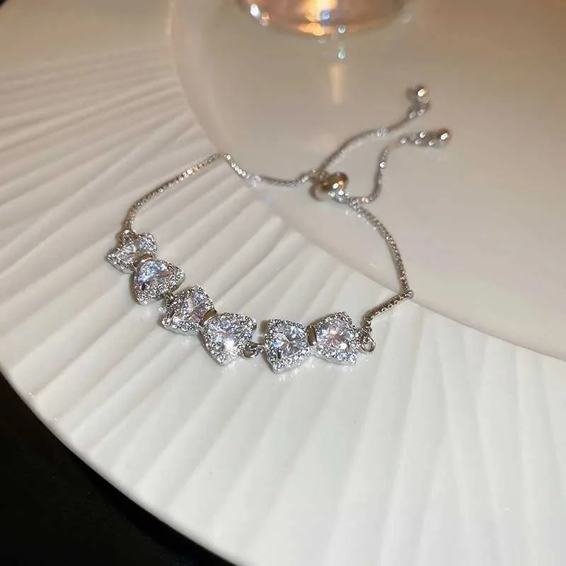 Shiny Zircon Bangle For Women, Elegant Silver Colour Bow Bracelet_voghion.com