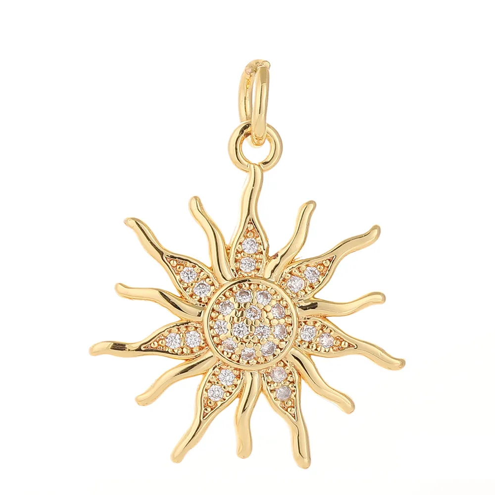 Charms Sun Pendant CZ Crystal Gold Color Sier Flower Pendants For Women DIY Jewelry Making Findings Supplies Wholesale_voghion.com