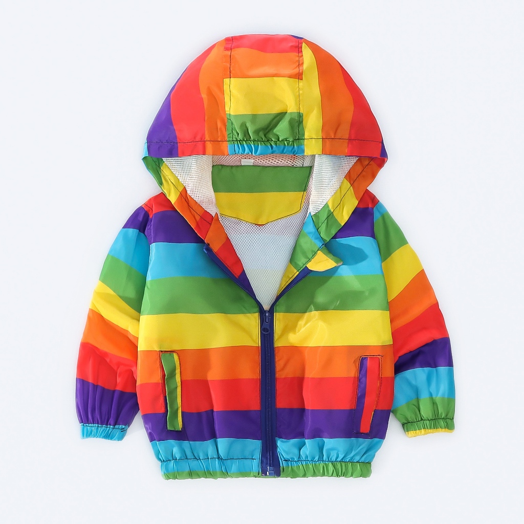 Children's Autumn Coat Rainbow Color Hooded Jacket High Quality Children's Clothing_voghion.com