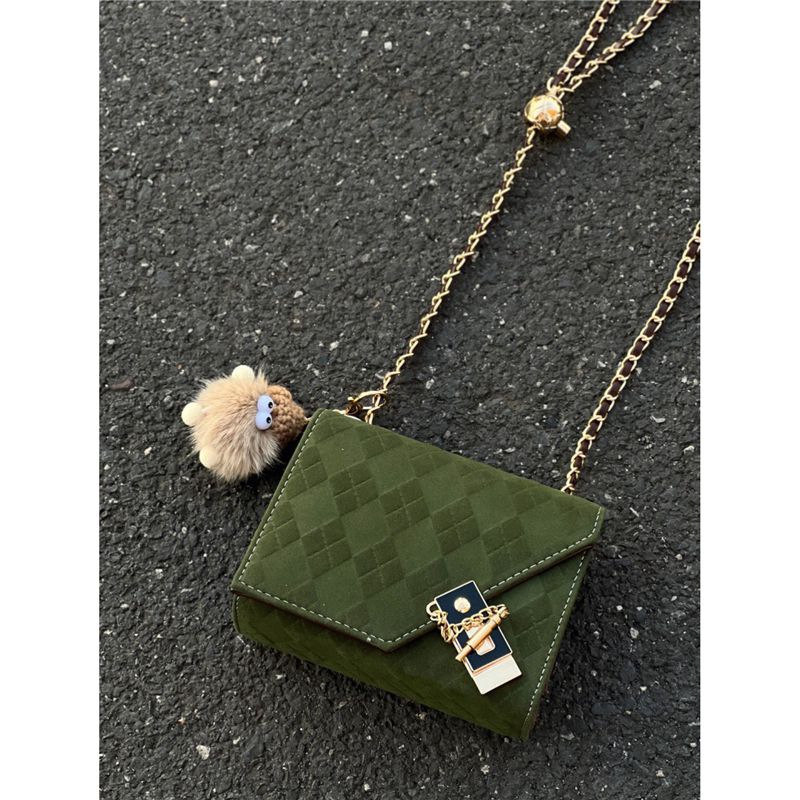 Borsa a tracolla piccola quadrata con tracolla a catena trapuntata in pelle scamosciata, nuova e versatile da donna, autunno inverno Ganbao_voghion.com