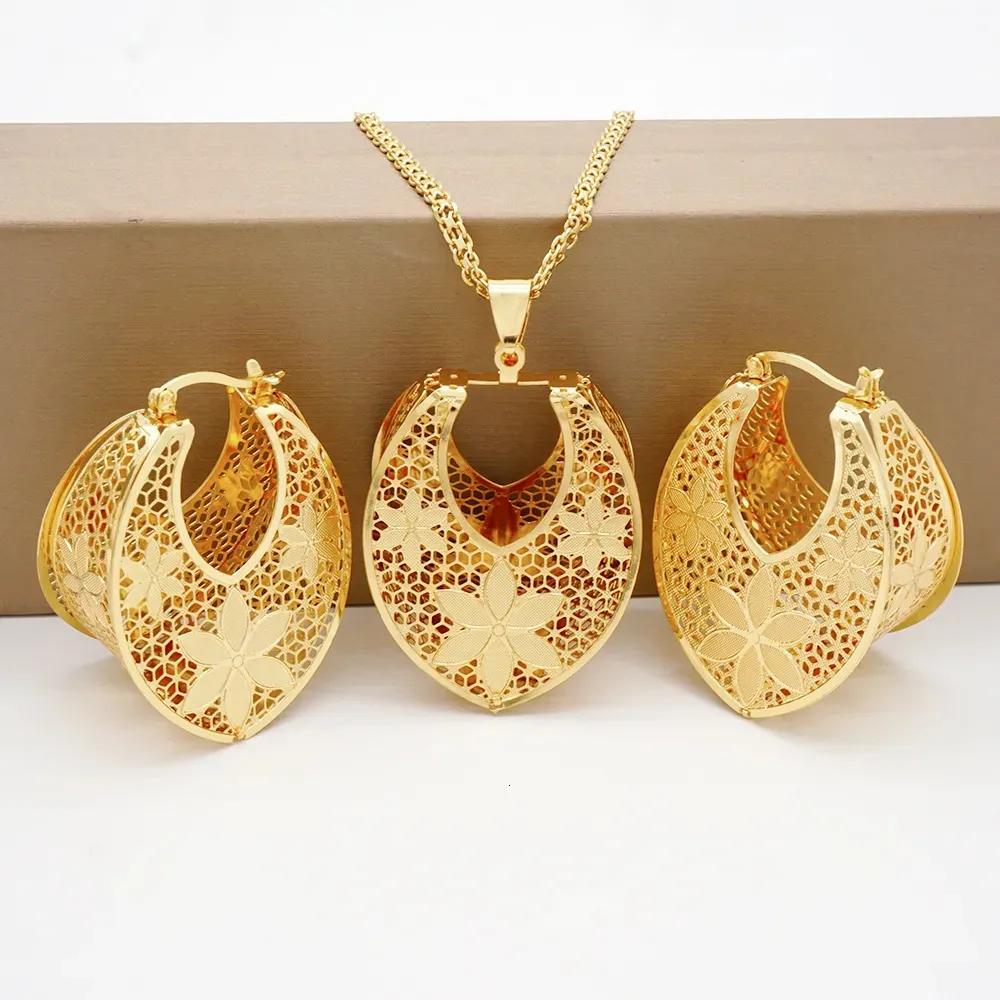 Wedding Jewelry Sets Fashion Dubai Copper Earrings Pendent Necklace For Women Romantic Daily Wear Party Anniversary_voghion.com