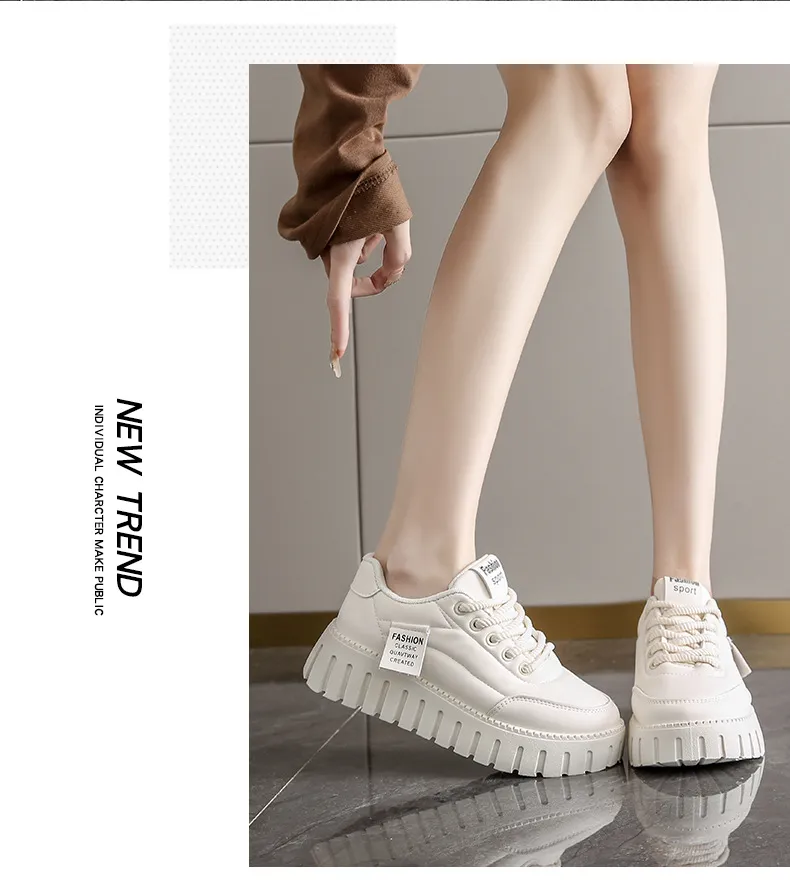 Women's Thick Sole Casual Board Shoes Versatile Trendy White_voghion.com